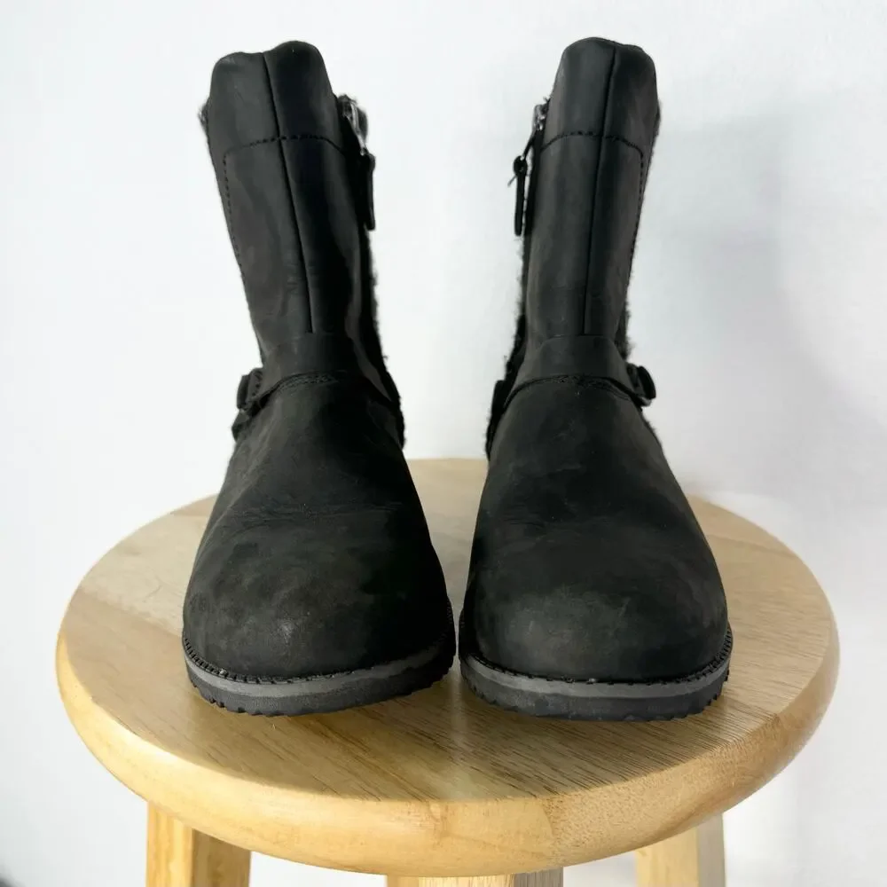 Eddie Bauer Black Leather & Wool Trace Ankle Boots Size 8 1/2